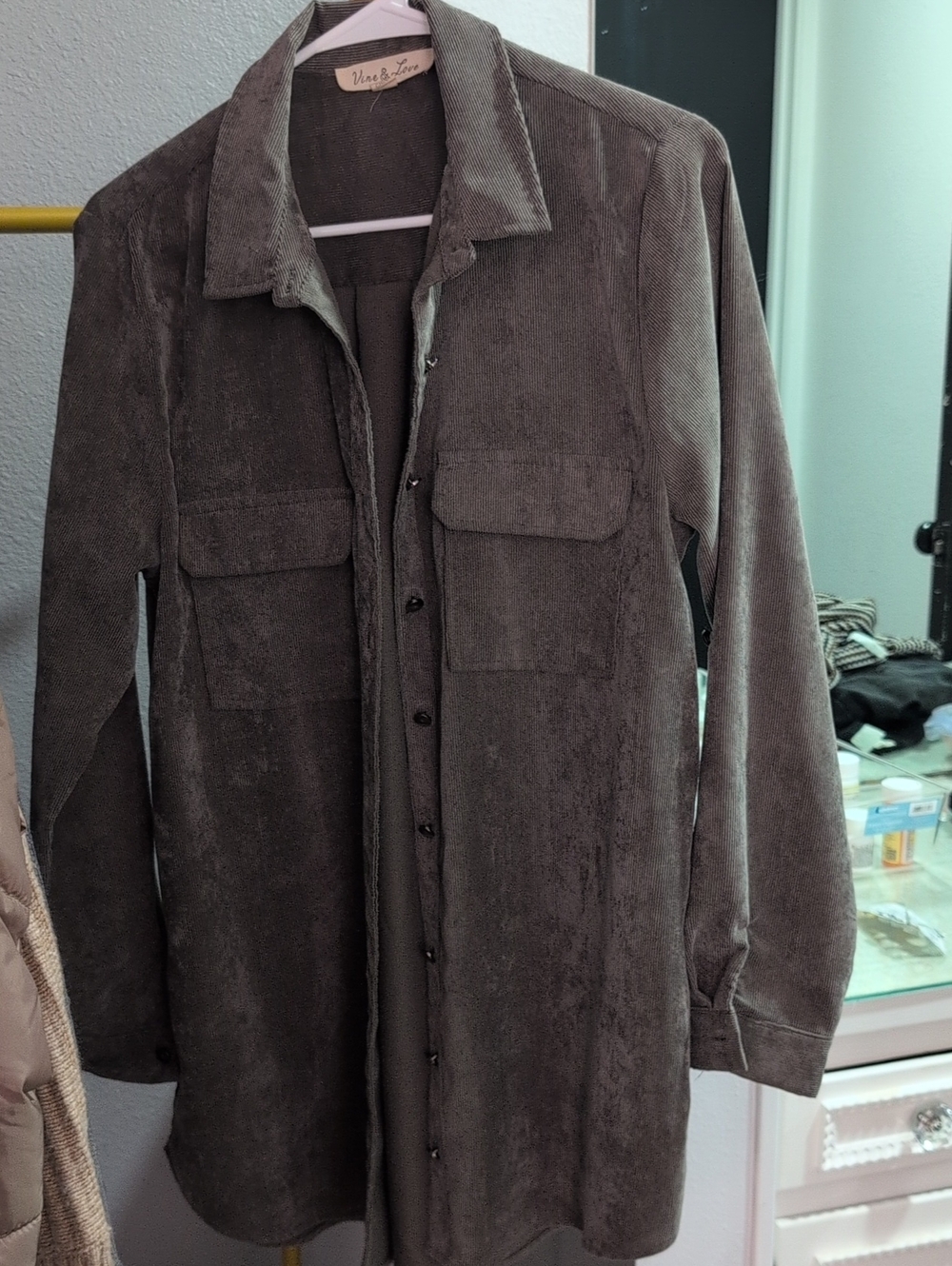 Vine & Love Men's Olive Corduroy Shirt Jacket